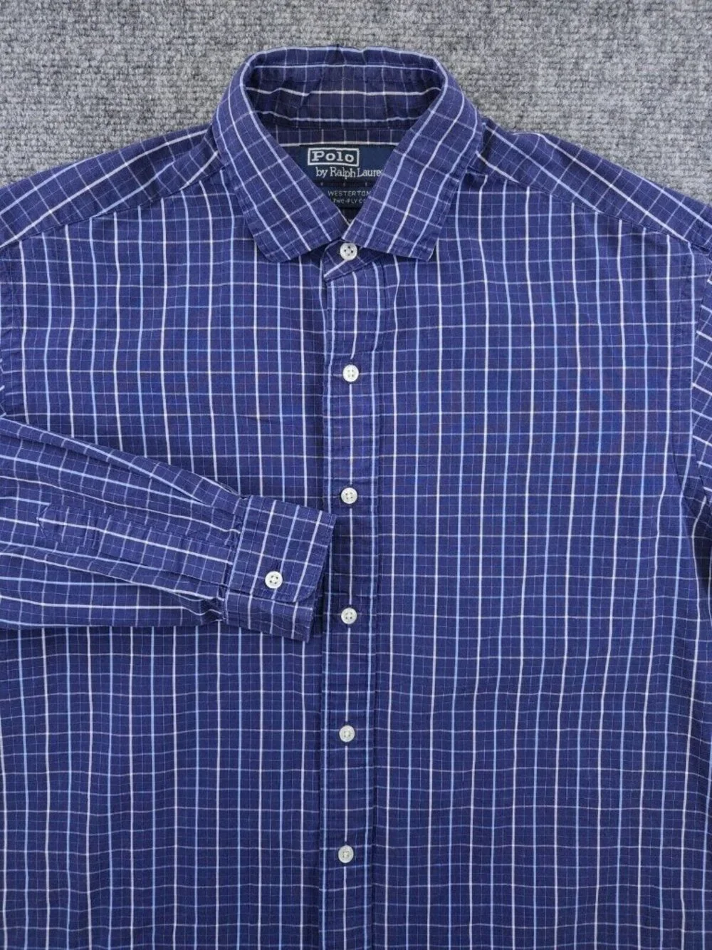 Polo Ralph Lauren Long Sleeve Blue Plaid Men's Medium Button Up Westerton Adult